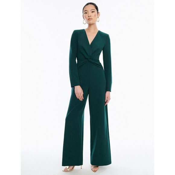 BCBGMAXAZRIA Fulton Twist Front Wide Leg Jumpsuit Ponderosa Pine Womens Size 0 - Picture 2 of 9